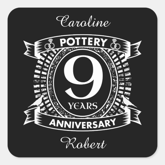 Nine years Pottery wedding anniversary Square Sticker (Front)