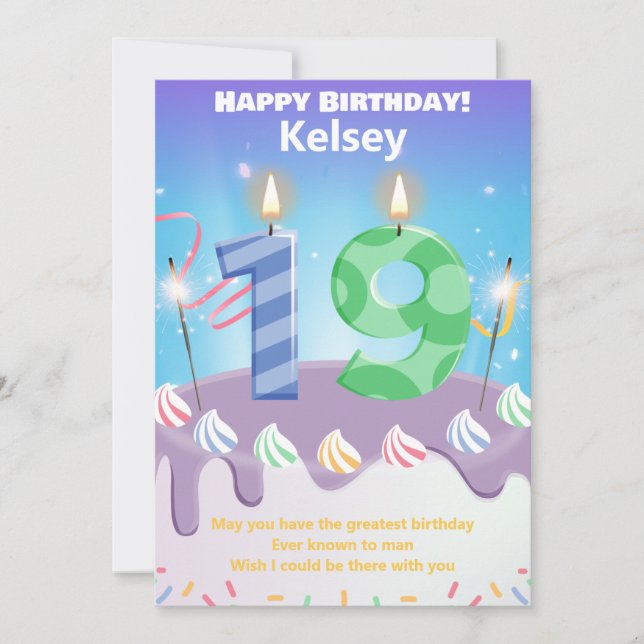 Nineteen year old Happy Birthday card (Front)