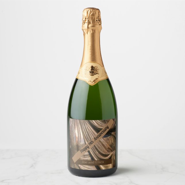 Nineteenth Wedding Anniversary bronze Sparkling Wine Label (Front)