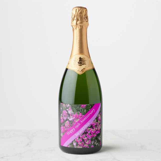 Nineteenth Wedding Anniversary Sweet Pea Sparkling Wine Label (Front)