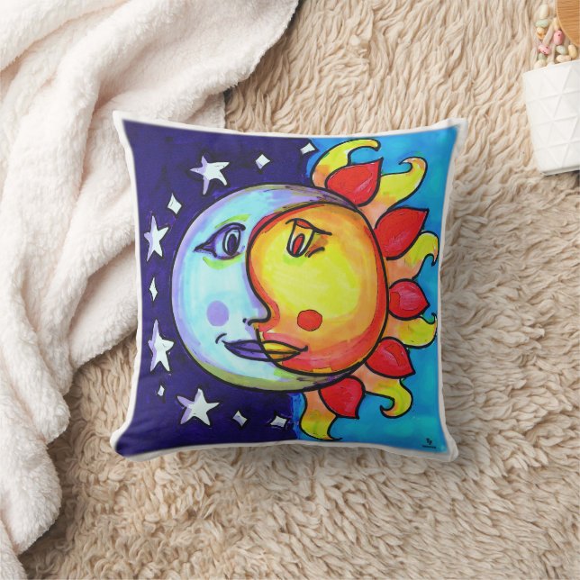 Nineties Lunar Solar Sun Moon Celestial Vibes Throw Pillow (Blanket)