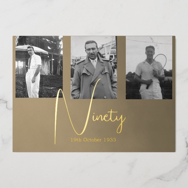 Ninetieth 90th Homme Birthday Photo Invitation (Recto)