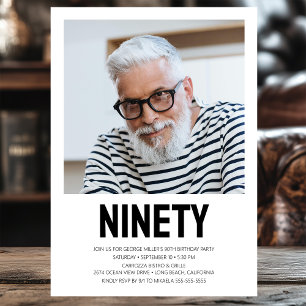 Ninety 90th Birthday Bold Type Photo Invitation