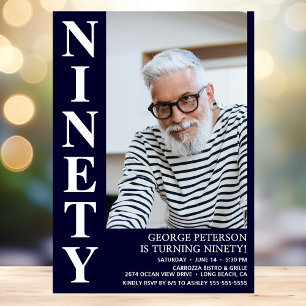Ninety 90th Birthday Bold Type Photo Invitation
