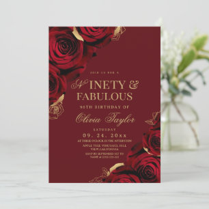 Ninety & Fabulous Burgundy Roses Birthday Invitation