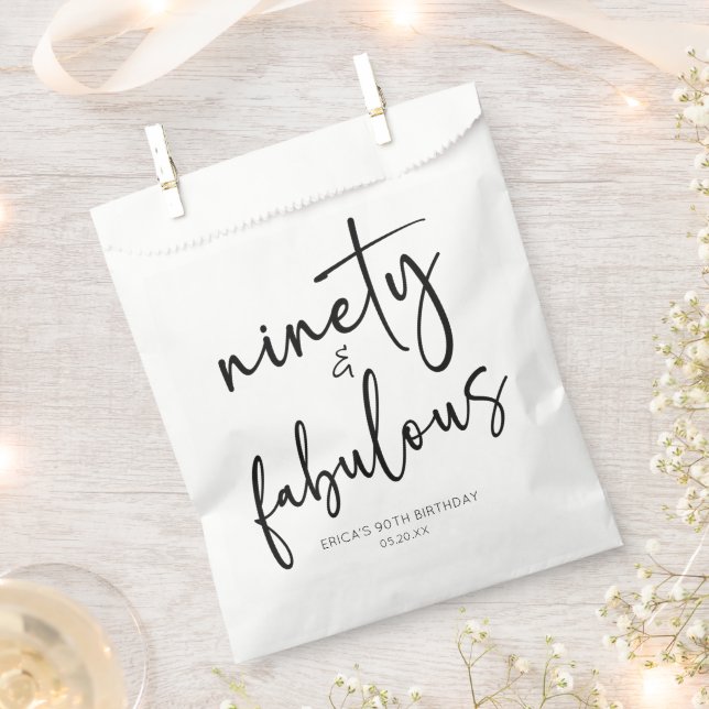 Ninety & Fabulous Minimal 90th Birthday Party Favour Bag (Clipped)