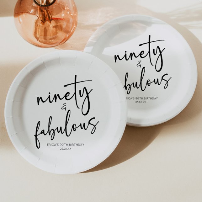 Ninety & Fabulous Minimal 90th Birthday Party Paper Plate (Creator Uploaded)
