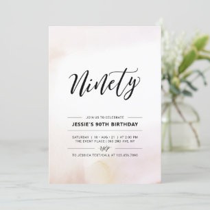 Ninety Minimal 90th Birthday Party Watercolor Invitation