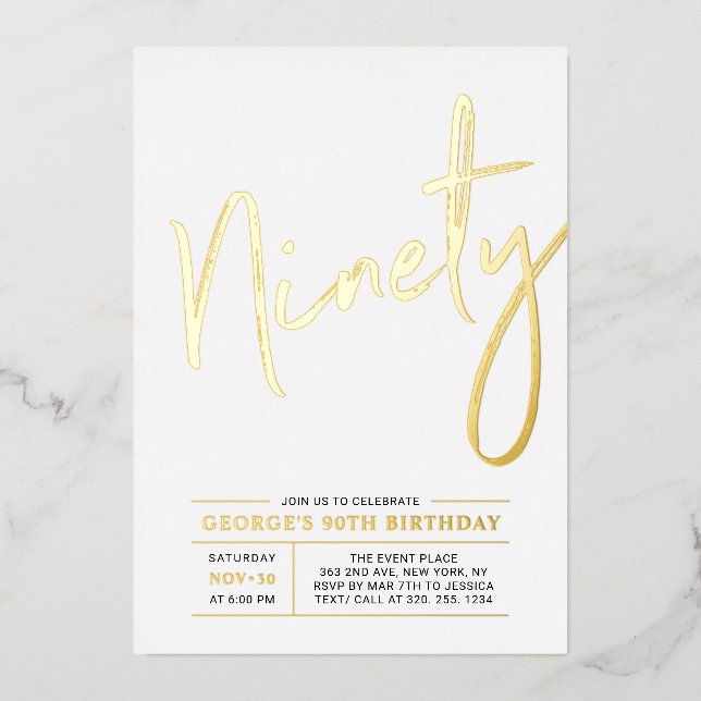 Ninety | Modern Gold 90th Birthday Party (Front)