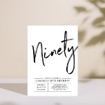 Ninety | Modern Gold Brush 90th Birthday Party Invitation<br><div class="desc">Celebrate your special day with this simple stylish 90th birthday party invitation. This design features a brush script "Ninety" with a clean layout in black & white colour combo. More designs and party supplies are available at my shop BaraBomDesign.</div>