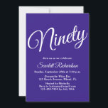 Ninety Modern Script Purple 90th Birthday Party Invitation<br><div class="desc">Simply Modern 90th Birthday Party Invitation Purple Personalize this elegant Purple birthday party invitation with the name of the person celebrating a very special day in their life and customize all of the birthday party celebration details. A 90th birthday is a special milestone to celebrate. Mark the occasion by creating...</div>