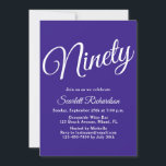 Ninety Modern Script Purple 90th Birthday Party Invitation<br><div class="desc">Simply Modern 90th Birthday Party Invitation Purple Personalize this elegant Purple birthday party invitation with the name of the person celebrating a very special day in their life and customize all of the birthday party celebration details. A 90th birthday is a special milestone to celebrate. Mark the occasion by creating...</div>