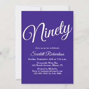 Ninety Modern Script Purple 90th Birthday Party Invitation