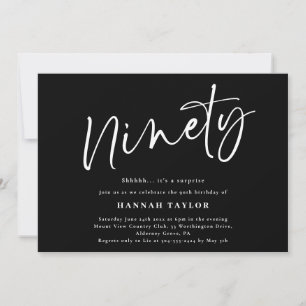 Ninety Simple Chic Black White 90th Birthday Invitation