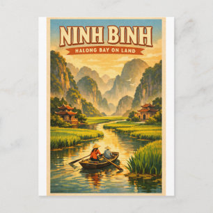 Ninh Binh, Vietnam, in a classic retro travel Postcard