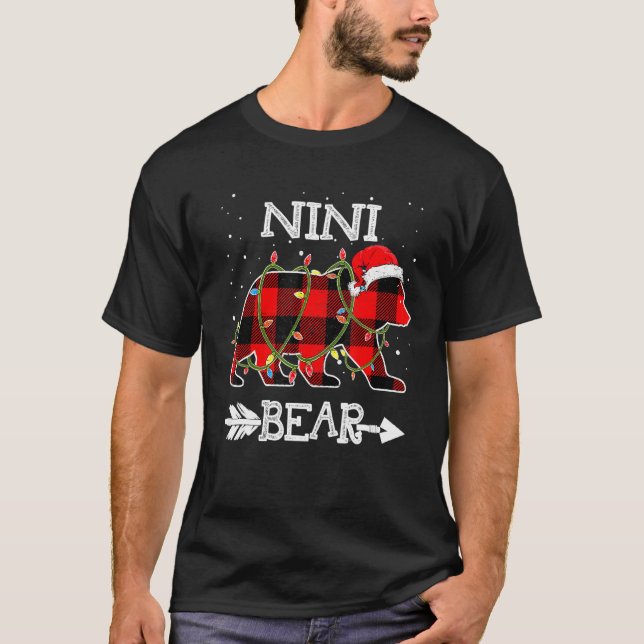 Nini Bear , Red Buffalo Plaid Mom Bear Pajama T-Shirt (Front)