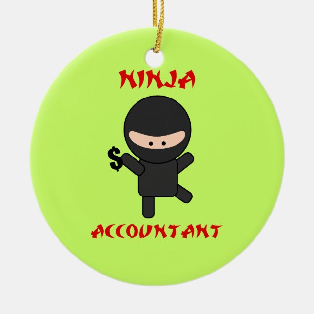 Ninja Accountant with Dollar Sign Ceramic Ornament (Front)