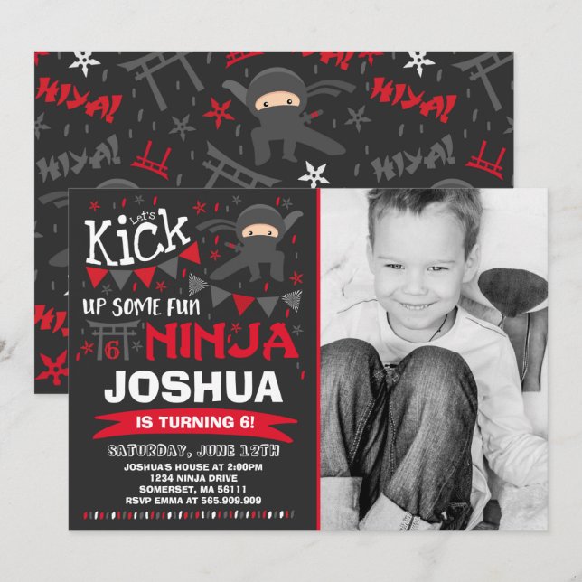 Ninja Anniversaire Invitation Karate Anniversaire (Devant / Derrière)