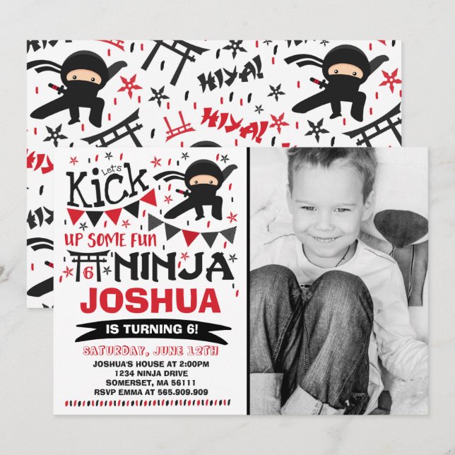Ninja Anniversaire Invitation Karate Anniversaire (Devant / Derrière)