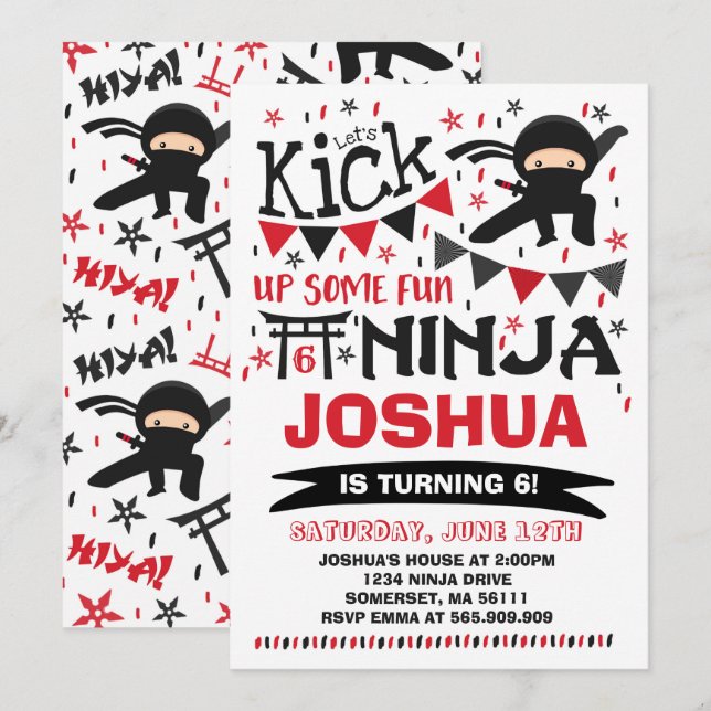 Ninja Anniversaire Invitation Karate Anniversaire (Devant / Derrière)