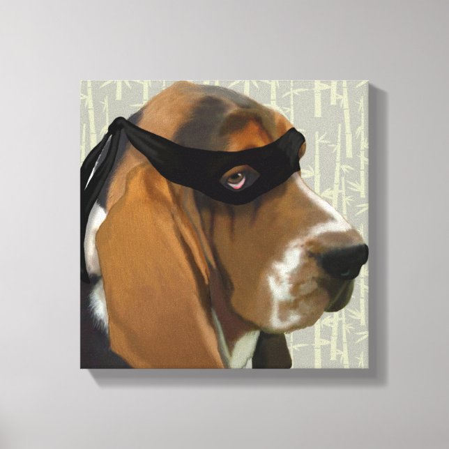 Ninja Basset Hound Dog Canvas Print (Front)
