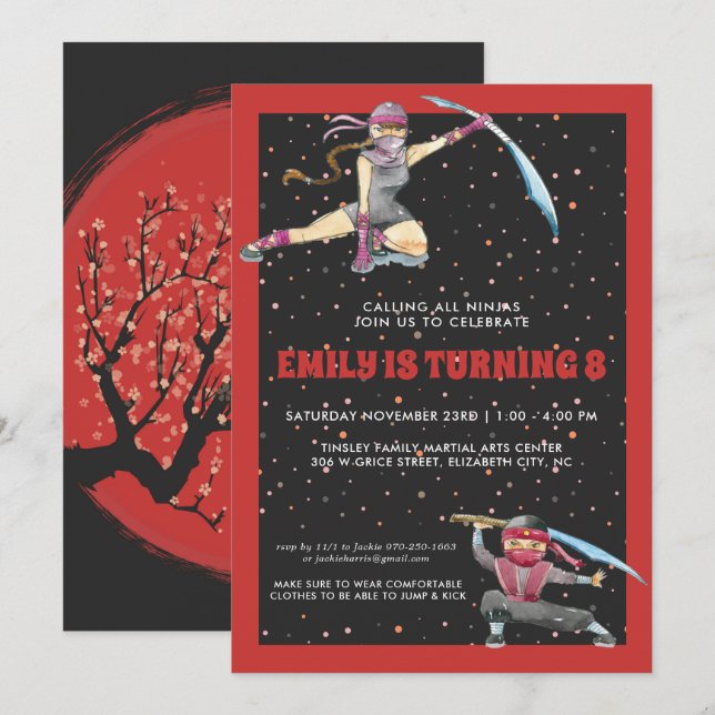 Ninja Birthday Party Invitation (Front/Back)