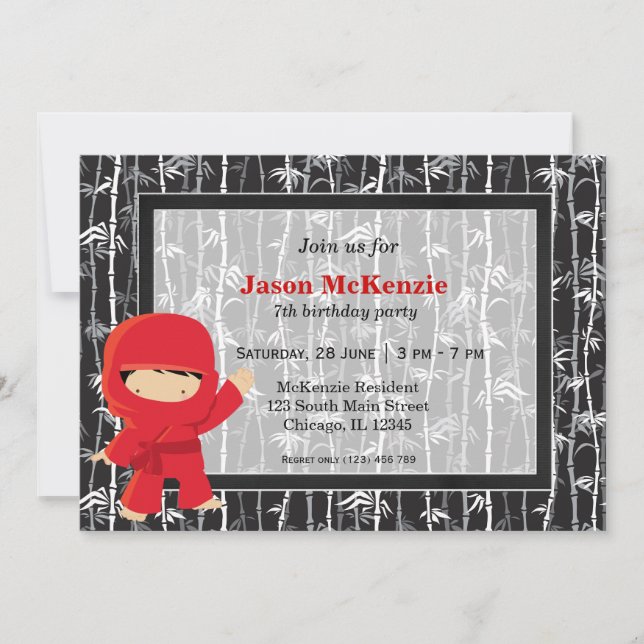 Ninja birthday theme invitation (Front)