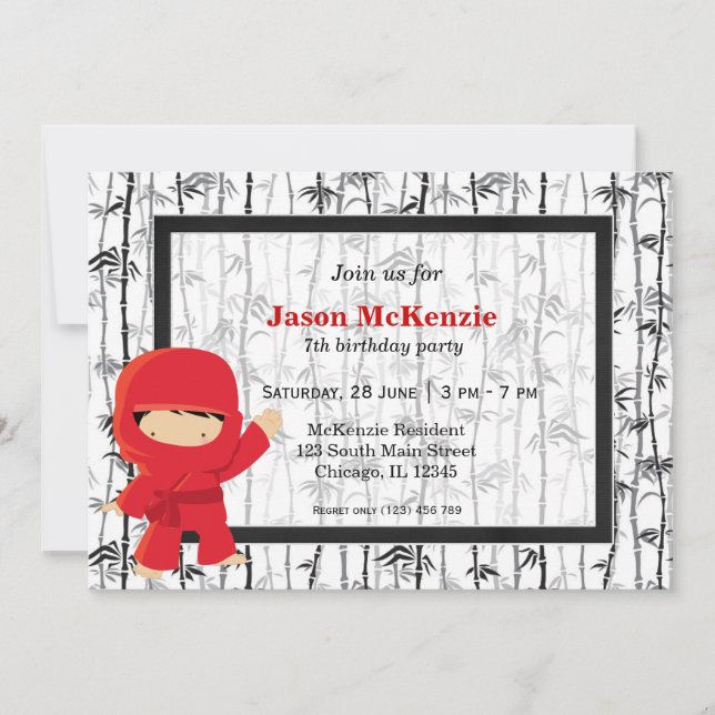Ninja birthday theme invitation (Front)