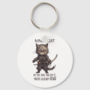 Ninja Cat, Japanese Samurai Kawaii Cat Tattoo Funn Keychain