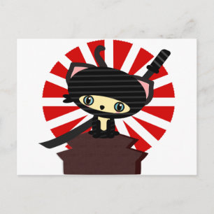 ninja cat kawaii postcard