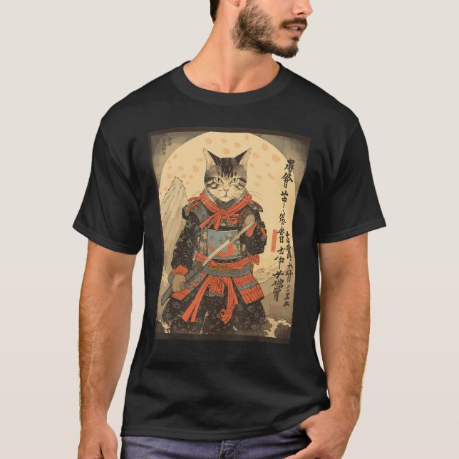 Ninja Cat Samurai Sword Meow Warrior T-Shirt (Front)