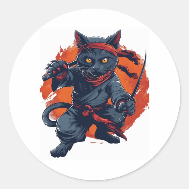Ninja Cat Stealth Classic Round Sticker (Front)