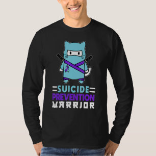 Ninja Cat Suicide Prevention Warrior Pink And Teal T-Shirt