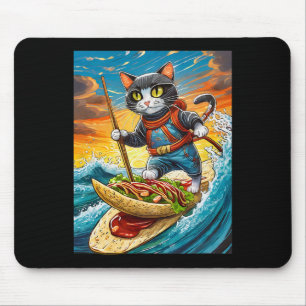 Ninja Cat Surfing A Taco Surfboard With Hot Sauce Mouse Pad