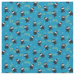 Ninja Cats with Star Power on Blue Fabric