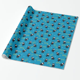 Ninja Cats with Star Power on Blue Wrapping Paper