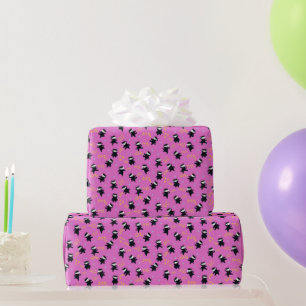 Ninja Cats with Star Power on Pink Wrapping Paper