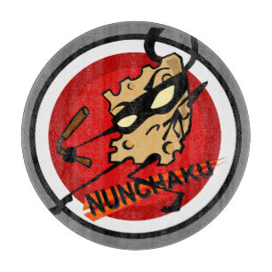NINJA CHEESE WITH NUNCHUCKS ROUND CUTTING BOARD