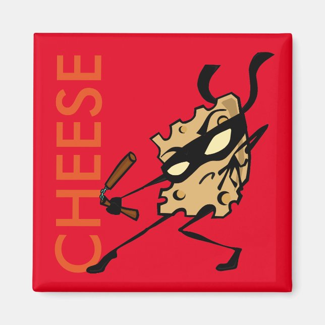 NINJA CHEESE WITH NUNCHUCKS SQUARE MAGNET (Front)