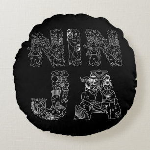 Ninja Cool White Text On Black Round Pillow