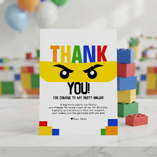 Ninja Eyes Bricks Building Blocks Ninja Birthday Thank You Card