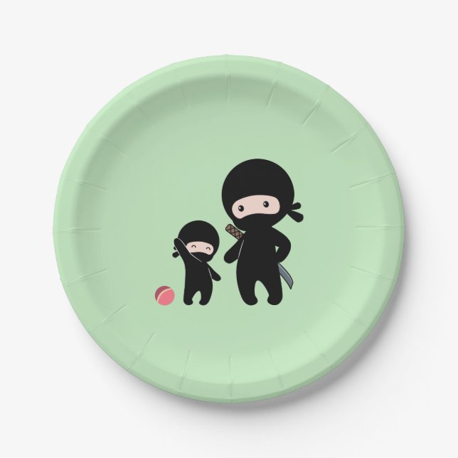 Ninja Father and Kid on Green Paper Plate (Front)