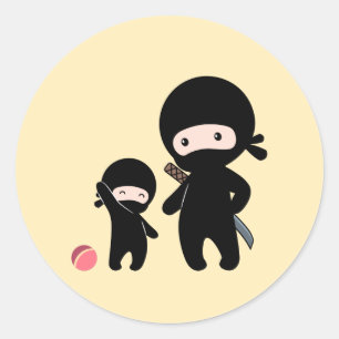 Ninja Father and Kid on Yellow Classic Round Sticker