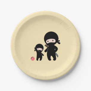 Ninja Father and Kid on Yellow Paper Plate