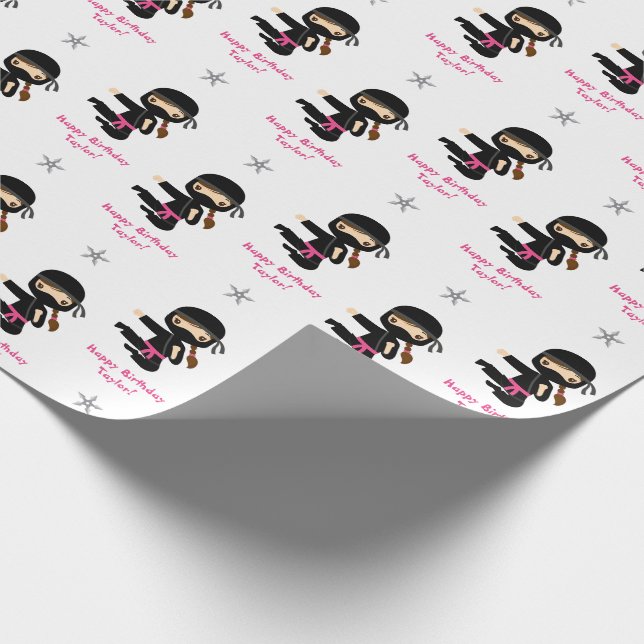 Ninja Gift Wrap Girl Pink Black Personalized (Corner)