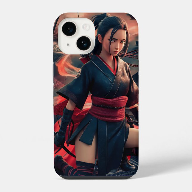 Ninja Girl Art – Dynamic and Fierce Warrior  iPhone Case (Back)