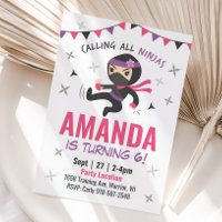 Ninja Girl Birthday Invitation, Cute Pink Karate
