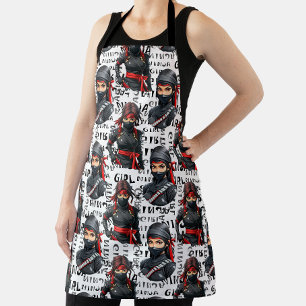 Ninja Girls Anime With Text Pattern Design Apron