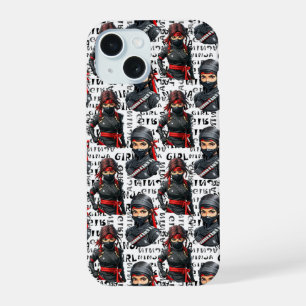 Ninja Girls Anime With Text Pattern Design iPhone 15 Case