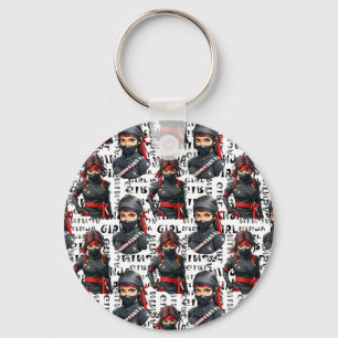 Ninja Girls Anime With Text Pattern Design Keychain